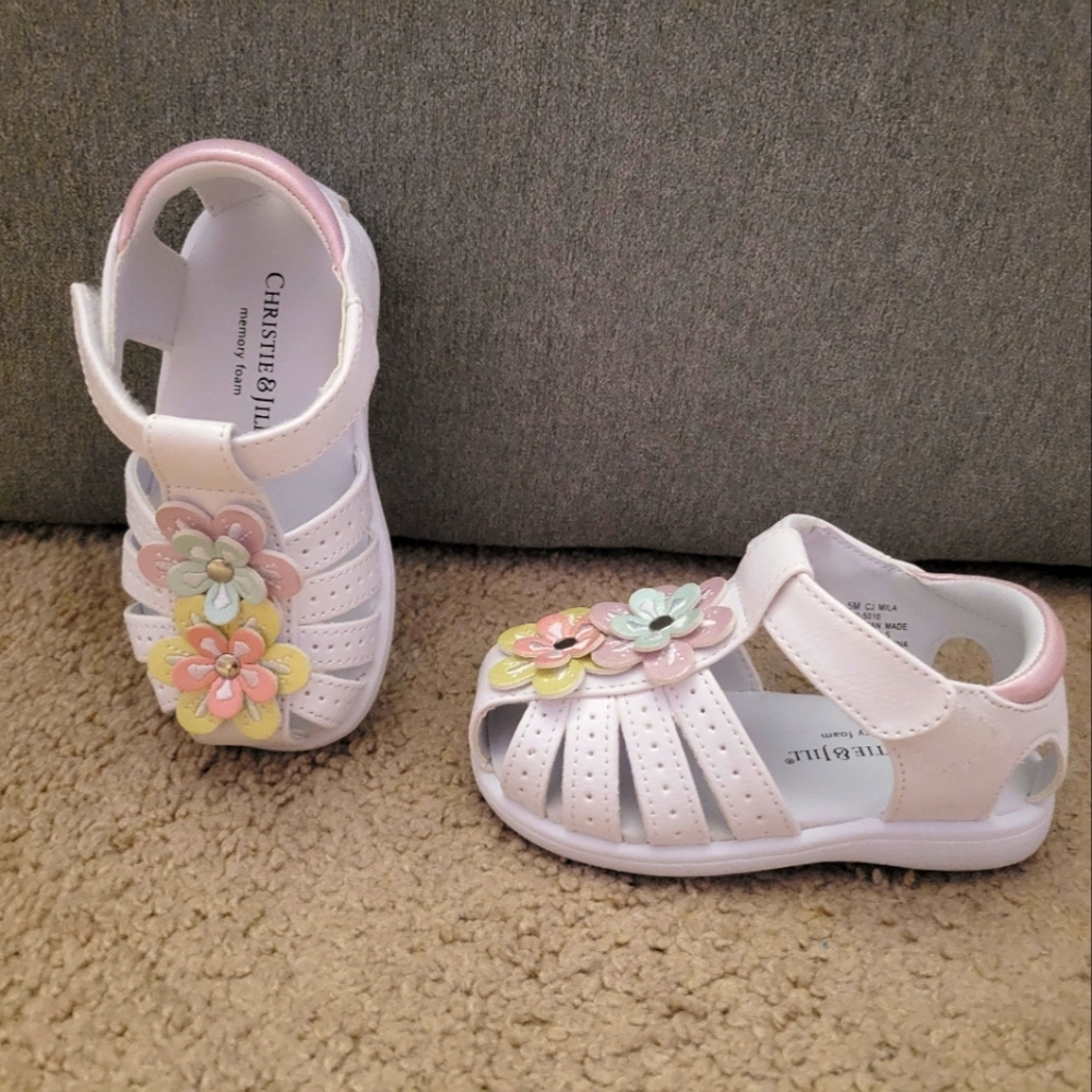 Christine and Jill White toddler sandals